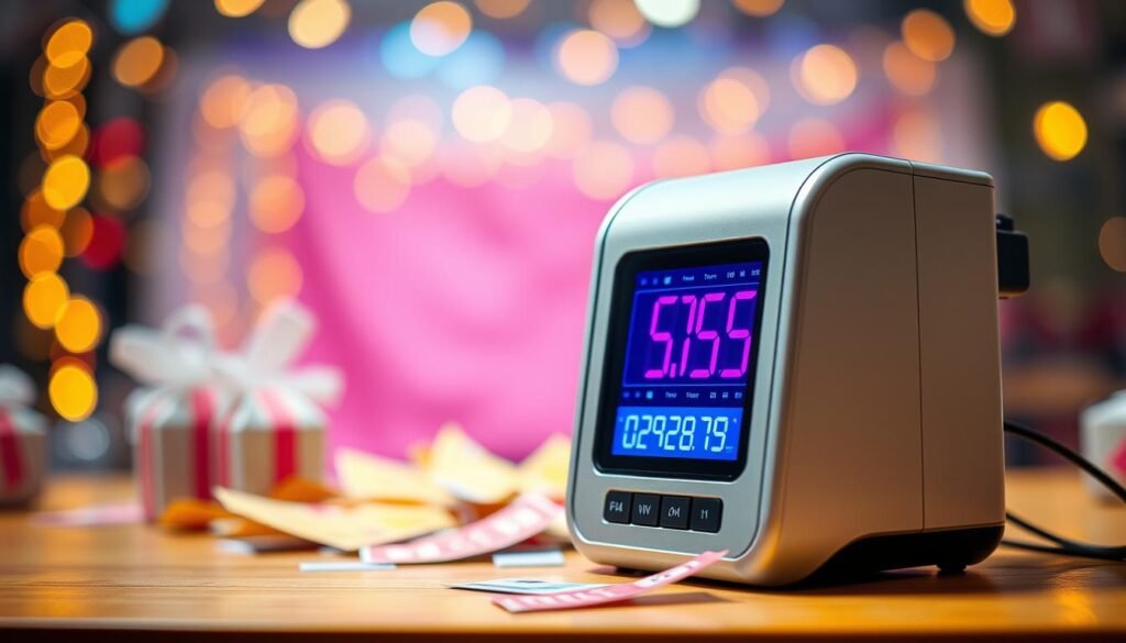 A sleek and modern random number generator tool designed for giveaways, prominently displayed in the foreground. The generator features a digital screen with colorful, dynamic visuals showing random numbers flashing on it. In the middle ground, there are brightly colored raffle tickets scattered around, indicating excitement and anticipation. The background is subtly blurred to depict a festive event setting, perhaps with soft, ambient lighting that creates a warm and inviting atmosphere. The scene captures a sense of excitement and anticipation, as if a lucky draw is about to take place. Soft bokeh effects in the background enhance the focus on the generator. The composition is bright and cheerful, inviting viewers to engage with the concept of fair and random number selection. A sleek and modern random number generator tool designed for giveaways, prominently displayed in the foreground. The generator features a digital screen with colorful, dynamic visuals showing random numbers flashing on it. In the middle ground, there are brightly colored raffle tickets scattered around, indicating excitement and anticipation. The background is subtly blurred to depict a festive event setting, perhaps with soft, ambient lighting that creates a warm and inviting atmosphere. The scene captures a sense of excitement and anticipation, as if a lucky draw is about to take place. Soft bokeh effects in the background enhance the focus on the generator. The composition is bright and cheerful, inviting viewers to engage with the concept of fair and random number selection.