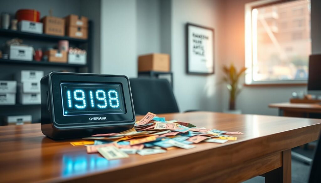 A sleek, modern random number generator tool displayed prominently on a wooden desk in an office setting. In the foreground, show the number generator with a clear digital display, showcasing random numbers in bright LED lights. The middle layer features a vibrant, scattered assortment of colorful raffle tickets surrounding the generator, adding a playful touch to the composition. In the background, softly blurred, a well-organized office space with shelves containing boxes of giveaway prizes and a motivational quote framed on the wall. Bright, natural lighting filters through a nearby window, casting a warm glow. The mood is energetic and inviting, highlighting the excitement of giveaways. A sleek, modern random number generator tool displayed prominently on a wooden desk in an office setting. In the foreground, show the number generator with a clear digital display, showcasing random numbers in bright LED lights. The middle layer features a vibrant, scattered assortment of colorful raffle tickets surrounding the generator, adding a playful touch to the composition. In the background, softly blurred, a well-organized office space with shelves containing boxes of giveaway prizes and a motivational quote framed on the wall. Bright, natural lighting filters through a nearby window, casting a warm glow. The mood is energetic and inviting, highlighting the excitement of giveaways.