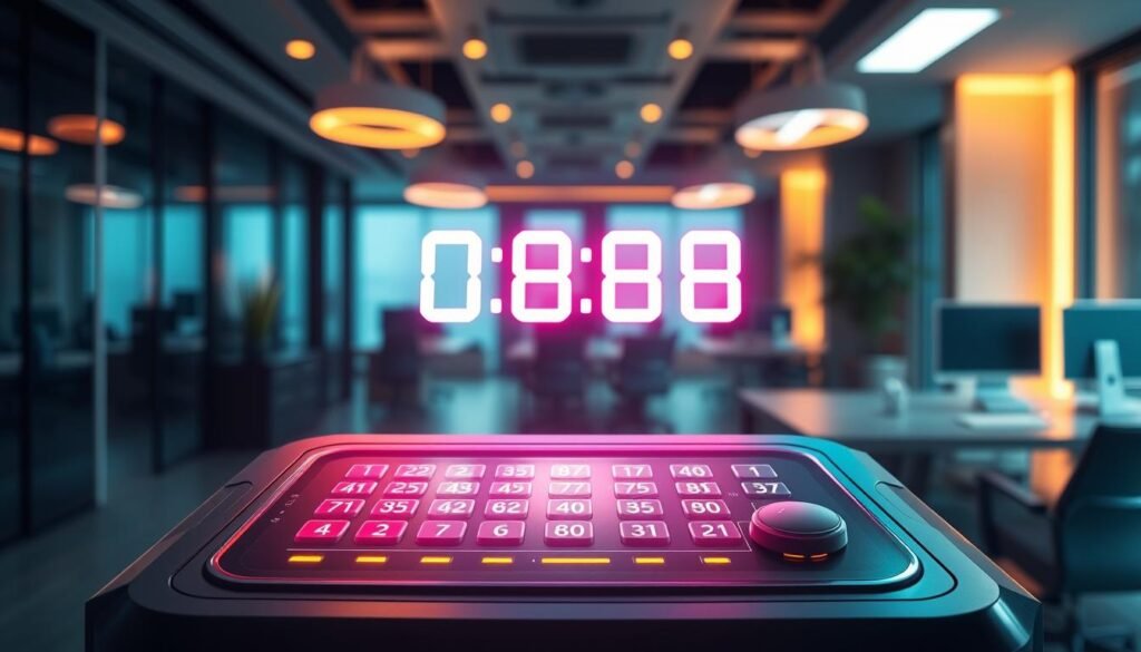 A thoughtful and modern illustration of a 4-digit lucky number generator, centered in a sleek, high-tech environment. In the foreground, a digital display shows a vibrant array of randomly generated 4-digit numbers, glowing with a soft neon light. The middle ground features futuristic control buttons and a shimmering touchscreen interface, inviting interaction. In the background, a blurred but elegant office setting with warm ambient lighting creates a serene atmosphere. The scene is captured with a shallow depth of field, focusing on the number generator while the office hints at professional productivity. The mood is optimistic and inspiring, suggesting exploration and discovery, perfect for highlighting the concept of luck and chance. A thoughtful and modern illustration of a 4-digit lucky number generator, centered in a sleek, high-tech environment. In the foreground, a digital display shows a vibrant array of randomly generated 4-digit numbers, glowing with a soft neon light. The middle ground features futuristic control buttons and a shimmering touchscreen interface, inviting interaction. In the background, a blurred but elegant office setting with warm ambient lighting creates a serene atmosphere. The scene is captured with a shallow depth of field, focusing on the number generator while the office hints at professional productivity. The mood is optimistic and inspiring, suggesting exploration and discovery, perfect for highlighting the concept of luck and chance.