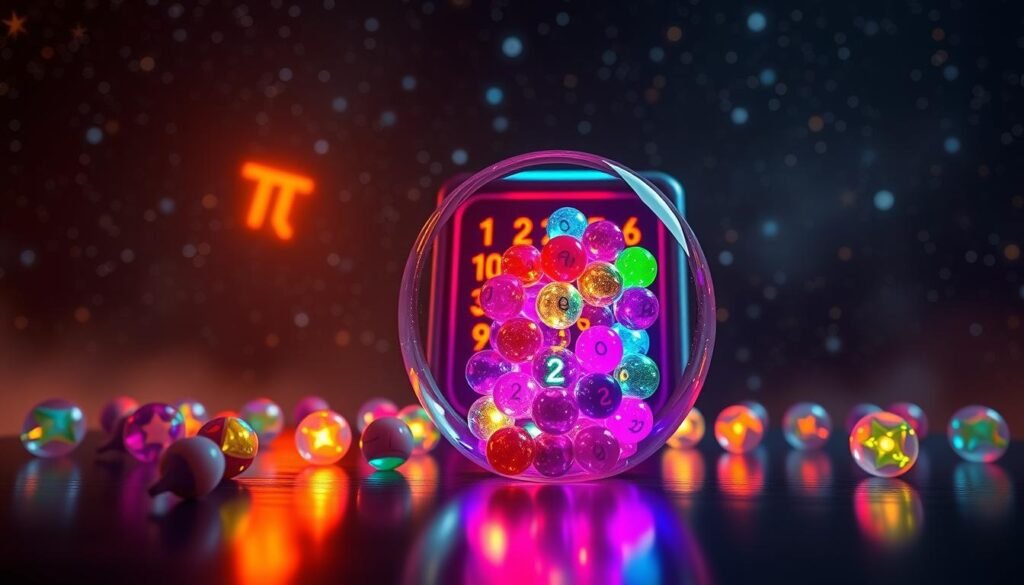 A visually appealing lucky lottery numbers generator scene, featuring a crystal-clear glass orb filled with colorful, radiant orbs representing different numbers. In the foreground, a selection of zodiac signs displayed artistically, each sign glowing softly in astrological colors. The middle ground includes a sleek, modern lottery machine, with luminous numbers slowly spinning into view, illuminated by soft, ambient lighting for an enchanting effect. In the background, a starry night sky filled with constellations illuminates the scene, creating a dreamy atmosphere, suggesting luck and destiny. The overall mood should be mystical and hopeful, enticing viewers to believe in fortune. Capture this with a shallow depth of field to emphasize the foreground elements while keeping the background softly blurred. Ideal lighting would be warm and enchanting, enhancing the magical feeling of the moment. A visually appealing lucky lottery numbers generator scene, featuring a crystal-clear glass orb filled with colorful, radiant orbs representing different numbers. In the foreground, a selection of zodiac signs displayed artistically, each sign glowing softly in astrological colors. The middle ground includes a sleek, modern lottery machine, with luminous numbers slowly spinning into view, illuminated by soft, ambient lighting for an enchanting effect. In the background, a starry night sky filled with constellations illuminates the scene, creating a dreamy atmosphere, suggesting luck and destiny. The overall mood should be mystical and hopeful, enticing viewers to believe in fortune. Capture this with a shallow depth of field to emphasize the foreground elements while keeping the background softly blurred. Ideal lighting would be warm and enchanting, enhancing the magical feeling of the moment.