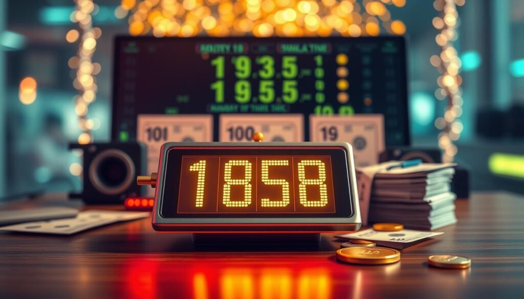 A visually engaging illustration of a "Lucky Lottery Numbers Generator," featuring a stylish, modern desktop setup at the forefront. In the foreground, a sleek, digital number generator device is displaying vibrant, random numbers in bright colors like green and gold, emanating a sense of luck. The middle ground includes scattered lottery tickets and a shiny gold coin, symbolizing fortune. The background showcases a bokeh effect with twinkling lights suggesting a celebratory atmosphere, capturing a sense of excitement and hope. The scene is lit warmly, creating an inviting mood, with soft shadows enhancing depth. The angle is slightly elevated, offering a comprehensive view of the setup, invoking curiosity and wonder in viewers about the concept of lucky lottery numbers. A visually engaging illustration of a "Lucky Lottery Numbers Generator," featuring a stylish, modern desktop setup at the forefront. In the foreground, a sleek, digital number generator device is displaying vibrant, random numbers in bright colors like green and gold, emanating a sense of luck. The middle ground includes scattered lottery tickets and a shiny gold coin, symbolizing fortune. The background showcases a bokeh effect with twinkling lights suggesting a celebratory atmosphere, capturing a sense of excitement and hope. The scene is lit warmly, creating an inviting mood, with soft shadows enhancing depth. The angle is slightly elevated, offering a comprehensive view of the setup, invoking curiosity and wonder in viewers about the concept of lucky lottery numbers.