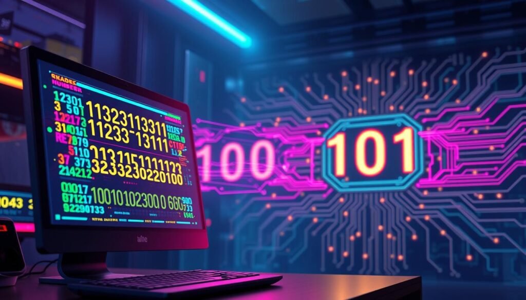 A visually engaging illustration of a lucky number generator system, emphasizing its inner workings. In the foreground, depict a sleek, modern computer screen displaying colorful number patterns and a digital interface illuminated by soft, dynamic lighting. The middle layer features abstract representations of random number algorithms, complete with swirling binary code and glowing data streams in vibrant hues. In the background, include a stylized, futuristic circuit board design, subtly backlit to create depth. The atmosphere should feel innovative and mystical, with an ethereal glow accentuating the sense of chance and fortune. Employ a soft focus lens effect to create a dreamlike ambiance while ensuring clarity on the generator's function. A visually engaging illustration of a lucky number generator system, emphasizing its inner workings. In the foreground, depict a sleek, modern computer screen displaying colorful number patterns and a digital interface illuminated by soft, dynamic lighting. The middle layer features abstract representations of random number algorithms, complete with swirling binary code and glowing data streams in vibrant hues. In the background, include a stylized, futuristic circuit board design, subtly backlit to create depth. The atmosphere should feel innovative and mystical, with an ethereal glow accentuating the sense of chance and fortune. Employ a soft focus lens effect to create a dreamlike ambiance while ensuring clarity on the generator's function.