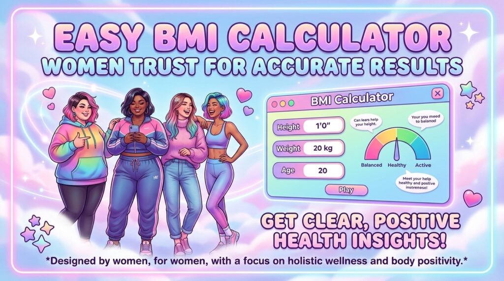 Easy BMI calculator women trust for accurate results. Group of women next to the easy BMI calculator.