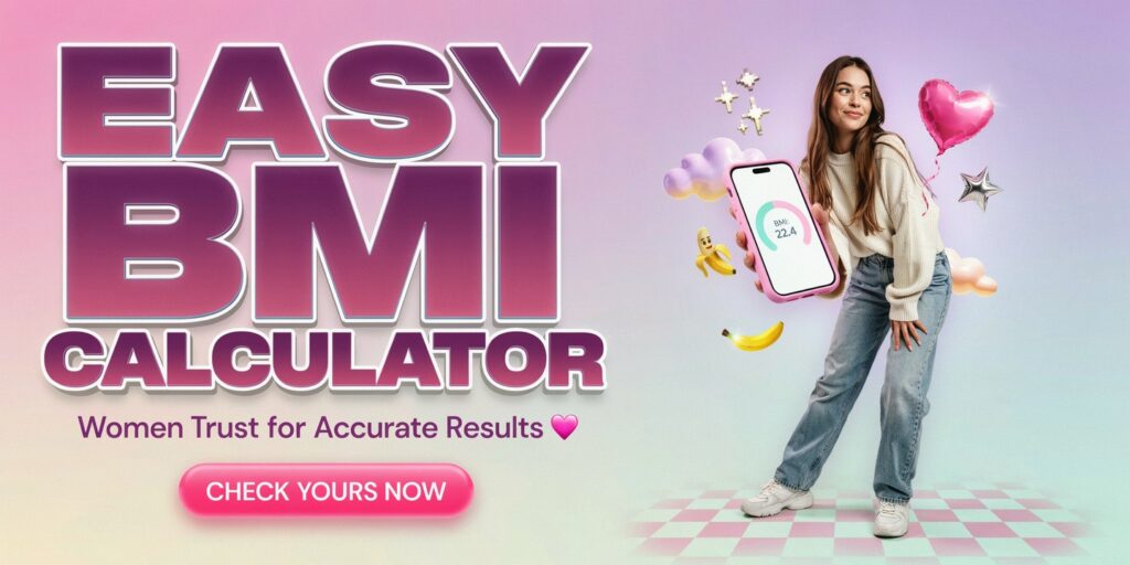 Easy BMI calculator women trust for accurate results.  Woman holding BMI calculator.