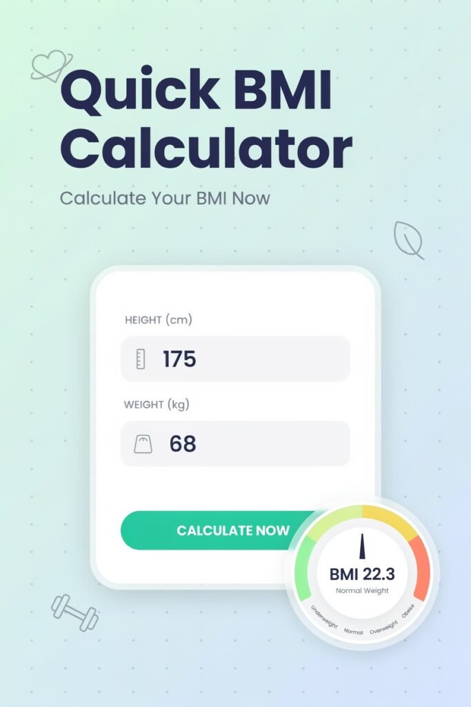 A sleek body mass index calculator displayed on a modern wooden desk, surrounded by a healthy lifestyle setting. In the foreground, show the calculator with a bright digital screen, featuring numbers and BMI values clearly visible. In the middle, include a clean white notepad with a pen and a refreshing glass of water, hinting at wellness. The background showcases a well-lit room with soft natural light streaming through a window, casting gentle shadows. Features like houseplants and fitness pamphlets add to the ambiance, while maintaining a professional atmosphere. The overall mood should convey health, focus, and clarity, with a lens perspective that keeps the calculator as the focal point while giving context to a health-conscious environment. How to Calculate Your BMI Using a bmicalculator. Quick bmicalculator to Calculate Your BMI