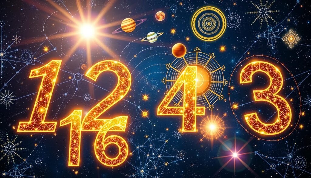 A celestial tapestry illustrating the mystical connections between planets and numerology. In the foreground, golden numbers representing lucky numbers shimmer with ethereal light. The middle layer features intricate illustrations of planets like Jupiter, Mars, and Venus, each radiating unique energies and colors, interconnected with luminous lines and constellations. The background showcases a deep indigo sky filled with twinkling stars and swirling galaxies, enhancing the cosmic theme. Soft, heavenly light bathes the scene, creating an awe-inspiring atmosphere. A slight lens flare adds a touch of magic, while the composition emphasizes harmony and balance among the celestial bodies. The entire image evokes a sense of wonder and spirituality, ideal for exploring the connections between numbers and planetary influences. A celestial tapestry illustrating the mystical connections between planets and numerology. In the foreground, golden numbers representing lucky numbers shimmer with ethereal light. The middle layer features intricate illustrations of planets like Jupiter, Mars, and Venus, each radiating unique energies and colors, interconnected with luminous lines and constellations. The background showcases a deep indigo sky filled with twinkling stars and swirling galaxies, enhancing the cosmic theme. Soft, heavenly light bathes the scene, creating an awe-inspiring atmosphere. A slight lens flare adds a touch of magic, while the composition emphasizes harmony and balance among the celestial bodies. The entire image evokes a sense of wonder and spirituality, ideal for exploring the connections between numbers and planetary influences.