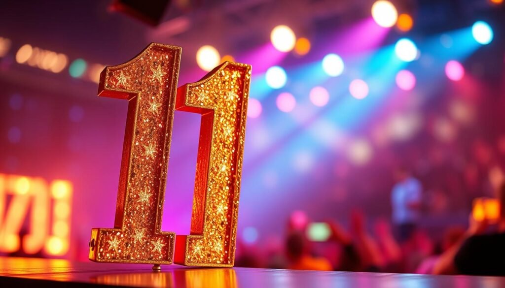 A creative and whimsical depiction of the number 13, styled in a glittering, golden Hollywood manner, prominently placed in the foreground. The digits should be adorned with sparkles, stars, and pastel colors to evoke a sense of magic and charm, reflecting Taylor Swift’s connection to this lucky number. In the middle ground, create a dreamy, blurred background that suggests a concert scene with vibrant lights, hints of fans, and musical notes interspersed. The lighting should be soft and dreamy, akin to twilight, casting a warm glow over the number. Use a slightly tilted angle to add dynamism to the composition, embracing a celebratory and positive atmosphere that resonates with Taylor Swift's playful spirit and her fans’ enthusiasm. A creative and whimsical depiction of the number 13, styled in a glittering, golden Hollywood manner, prominently placed in the foreground. The digits should be adorned with sparkles, stars, and pastel colors to evoke a sense of magic and charm, reflecting Taylor Swift’s connection to this lucky number. In the middle ground, create a dreamy, blurred background that suggests a concert scene with vibrant lights, hints of fans, and musical notes interspersed. The lighting should be soft and dreamy, akin to twilight, casting a warm glow over the number. Use a slightly tilted angle to add dynamism to the composition, embracing a celebratory and positive atmosphere that resonates with Taylor Swift's playful spirit and her fans’ enthusiasm.