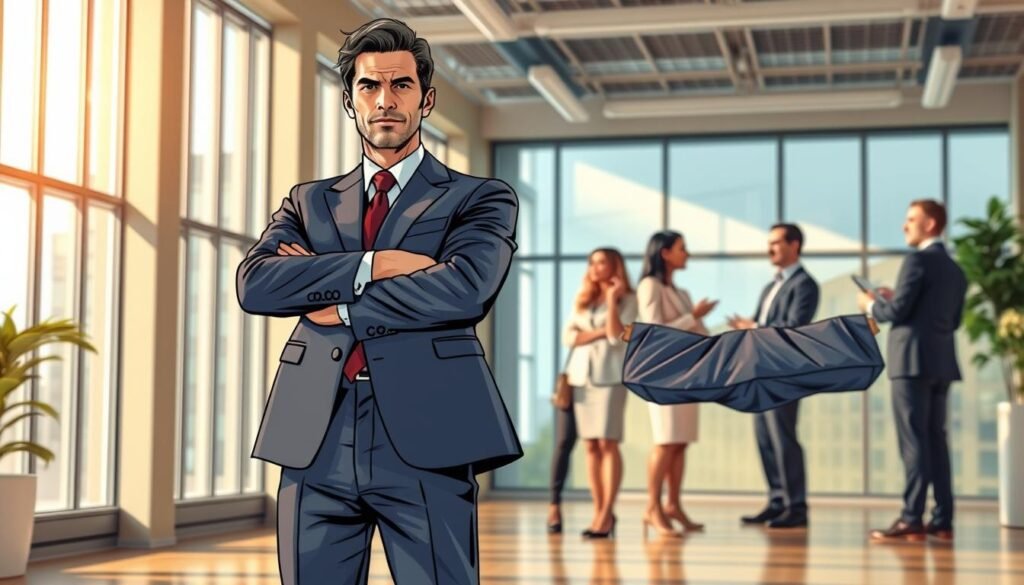 A dynamic representation of the leadership qualities associated with the number 28 in numerology. In the foreground, a confident business professional in a tailored suit stands with arms crossed, exuding strength and poise. In the middle ground, diverse team members, also dressed in professional attire, collaboratively discuss ideas, symbolizing teamwork and guidance. The background features a modern office environment with large windows, allowing soft, natural light to fill the space, creating an inspiring atmosphere. The color palette should be warm and inviting, evoking a sense of motivation and ambition. Capture this scene from a slightly elevated angle to emphasize the subjects’ expressions and interactions, reflecting both the strengths and challenges of leadership. A dynamic representation of the leadership qualities associated with the number 28 in numerology. In the foreground, a confident business professional in a tailored suit stands with arms crossed, exuding strength and poise. In the middle ground, diverse team members, also dressed in professional attire, collaboratively discuss ideas, symbolizing teamwork and guidance. The background features a modern office environment with large windows, allowing soft, natural light to fill the space, creating an inspiring atmosphere. The color palette should be warm and inviting, evoking a sense of motivation and ambition. Capture this scene from a slightly elevated angle to emphasize the subjects’ expressions and interactions, reflecting both the strengths and challenges of leadership.