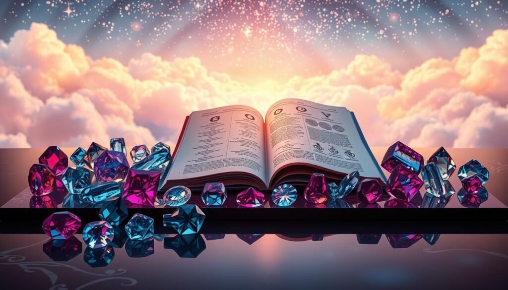 A serene and enchanting scene depicting the concept of "lucky numbers." In the foreground, a large, elegant glossy table adorned with vibrant crystals shaped like numbers, shimmering in various colors. In the middle ground, a beautiful, open book lies open, showcasing intricate illustrations of numerology symbols and meanings, with soft light reflecting off its pages. The background features a dreamy, abstract landscape filled with soft clouds and a twinkling starry night sky, evoking a sense of mystery and wonder. Warm, ambient lighting bathes the scene, creating a calm and inviting atmosphere. The overall mood is mystical and thoughtful, inviting viewers to ponder the significance of lucky numbers in their lives, captured from a slightly elevated angle to emphasize the grandeur of the arrangement. A serene and enchanting scene depicting the concept of "lucky numbers." In the foreground, a large, elegant glossy table adorned with vibrant crystals shaped like numbers, shimmering in various colors. In the middle ground, a beautiful, open book lies open, showcasing intricate illustrations of numerology symbols and meanings, with soft light reflecting off its pages. The background features a dreamy, abstract landscape filled with soft clouds and a twinkling starry night sky, evoking a sense of mystery and wonder. Warm, ambient lighting bathes the scene, creating a calm and inviting atmosphere. The overall mood is mystical and thoughtful, inviting viewers to ponder the significance of lucky numbers in their lives, captured from a slightly elevated angle to emphasize the grandeur of the arrangement.