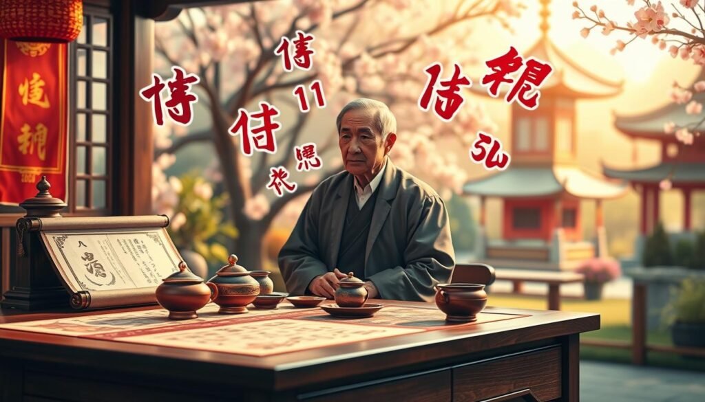 A serene and thought-provoking representation of Chinese number superstitions, featuring traditional Chinese symbols and numbers like 11 prominently displayed. In the foreground, a wooden table adorned with ancient scrolls, a tea set, and vibrant red and gold decor, symbolizing prosperity. The middle ground includes a wise elder in modest, professional attire, engaged in contemplation, surrounded by floating Chinese characters representing different numbers and their meanings. The background is softly blurred, revealing a tranquil garden scene with cherry blossoms and a pagoda, bathed in warm, golden sunlight. The atmosphere conveys a sense of deep cultural reflection and wisdom, emphasizing the rich tapestry of Chinese beliefs about numbers. Use a soft-focus lens effect to enhance the ethereal quality of the scene. A serene and thought-provoking representation of Chinese number superstitions, featuring traditional Chinese symbols and numbers like 11 prominently displayed. In the foreground, a wooden table adorned with ancient scrolls, a tea set, and vibrant red and gold decor, symbolizing prosperity. The middle ground includes a wise elder in modest, professional attire, engaged in contemplation, surrounded by floating Chinese characters representing different numbers and their meanings. The background is softly blurred, revealing a tranquil garden scene with cherry blossoms and a pagoda, bathed in warm, golden sunlight. The atmosphere conveys a sense of deep cultural reflection and wisdom, emphasizing the rich tapestry of Chinese beliefs about numbers. Use a soft-focus lens effect to enhance the ethereal quality of the scene.