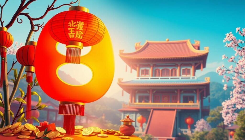 A vibrant and culturally rich scene representing the significance of the number 8 in Chinese culture. In the foreground, display a traditional Chinese red lantern shaped like the number 8, beautifully illuminated with soft golden light. In the middle, incorporate elements such as gold coins and bamboo, symbolizing prosperity and strength, arranged in an enticing manner. In the background, create a serene landscape featuring a stylized depiction of a Chinese temple with intricate architecture and cherry blossom trees, all under a clear blue sky. The mood should be celebratory and optimistic, emphasizing the auspicious nature of the number 8. Use a wide-angle lens effect to capture the depth and commitment to cultural elements while maintaining a warm, inviting atmosphere. A vibrant and culturally rich scene representing the significance of the number 8 in Chinese culture. In the foreground, display a traditional Chinese red lantern shaped like the number 8, beautifully illuminated with soft golden light. In the middle, incorporate elements such as gold coins and bamboo, symbolizing prosperity and strength, arranged in an enticing manner. In the background, create a serene landscape featuring a stylized depiction of a Chinese temple with intricate architecture and cherry blossom trees, all under a clear blue sky. The mood should be celebratory and optimistic, emphasizing the auspicious nature of the number 8. Use a wide-angle lens effect to capture the depth and commitment to cultural elements while maintaining a warm, inviting atmosphere.