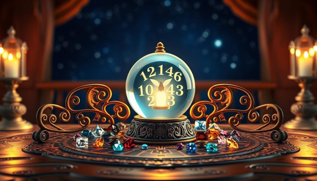 A visually engaging composition representing the concept of "birth year lucky number." In the foreground, a beautiful, ornate wooden table displays a crystal ball, reflecting mystical numbers. Surrounding the crystal ball, an intricate assortment of astrological symbols and colorful gemstones representing various birth years are artistically arranged. In the middle ground, a softly glowing lantern casts warm light, creating an enchanting atmosphere. In the background, a blurred, starlit night sky adds depth, hinting at a cosmic connection to luck. The scene is captured with a shallow depth of field, emphasizing the foreground while giving a hint of the celestial backdrop. The mood is mystical and introspective, inviting viewers to explore their personal significance of numbers. A visually engaging composition representing the concept of "birth year lucky number." In the foreground, a beautiful, ornate wooden table displays a crystal ball, reflecting mystical numbers. Surrounding the crystal ball, an intricate assortment of astrological symbols and colorful gemstones representing various birth years are artistically arranged. In the middle ground, a softly glowing lantern casts warm light, creating an enchanting atmosphere. In the background, a blurred, starlit night sky adds depth, hinting at a cosmic connection to luck. The scene is captured with a shallow depth of field, emphasizing the foreground while giving a hint of the celestial backdrop. The mood is mystical and introspective, inviting viewers to explore their personal significance of numbers.