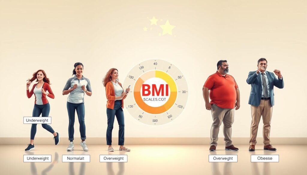 A visually engaging infographic illustrating the BMI categories. In the foreground, clear, labeled sections for "Underweight," "Normal weight," "Overweight," and "Obese," each represented with diverse individuals in professional attire, displaying a range of activities reflective of each category—e.g., a runner for "Normal weight," a person lifting weights for "Overweight." In the middle ground, a circular chart or gradient showcasing the BMI scale numbers with subtle color coding. The background should be a soft, inviting health-themed gradient, with light illuminating the foreground to highlight the key categories. The mood should be informative and empowering, encouraging viewers to understand their health better. Use natural lighting and a soft focus for a polished look.