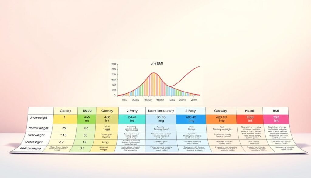 A visually striking and informative illustration comparing different BMI classification systems. In the foreground, a neatly arranged table showcasing categories such as underweight, normal weight, overweight, and obesity, with color-coded sections for easy visualization. In the middle, an artistic graph displaying BMI ranges with clear demarcations, alongside icons representing health implications for each category. The background features a subtle gradient of pastel colors to enhance readability and maintain a professional atmosphere. Soft, diffused lighting illuminates the scene, creating a calm and educational mood. Use a high-resolution lens to capture intricate details, ensuring a polished, infographic style suitable for an article. Avoid any human figures or text overlays. A visually striking and informative illustration comparing different BMI classification systems. In the foreground, a neatly arranged table showcasing categories such as underweight, normal weight, overweight, and obesity, with color-coded sections for easy visualization. In the middle, an artistic graph displaying BMI ranges with clear demarcations, alongside icons representing health implications for each category. The background features a subtle gradient of pastel colors to enhance readability and maintain a professional atmosphere. Soft, diffused lighting illuminates the scene, creating a calm and educational mood. Use a high-resolution lens to capture intricate details, ensuring a polished, infographic style suitable for an article. Avoid any human figures or text overlays.