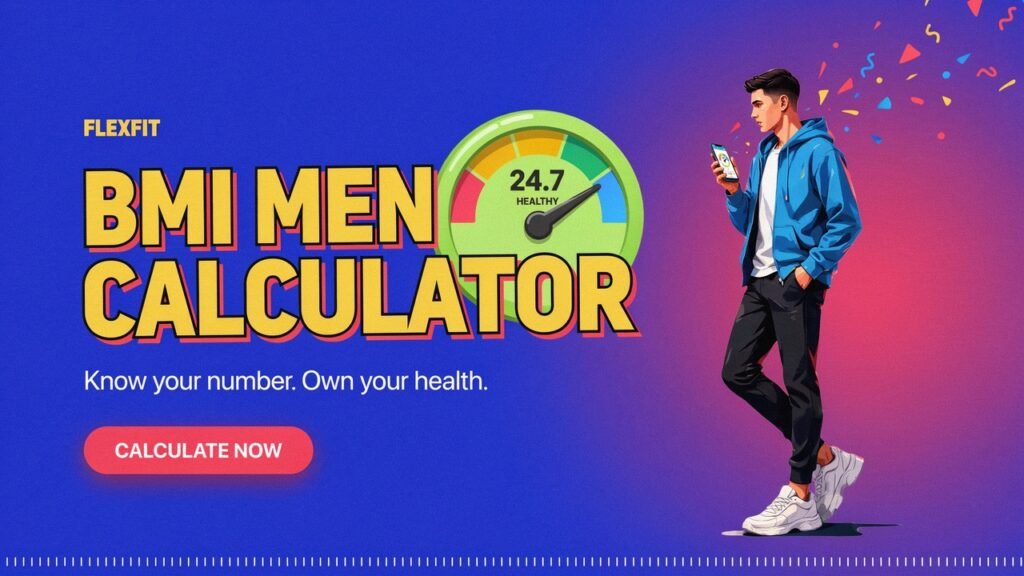 A sleek, modern BMI calculator tool specifically designed for men is the focal point of the image. In the foreground, a digital interface displays various input fields and interactive elements, showcasing a BMI calculation in process. The screen glows softly, illuminated by a luminous blue light, inviting the viewer to engage with it. In the middle ground, a pair of hands, clad in professional business attire, presses the 'Calculate' button, symbolizing the interaction with the tool. The background features a softly blurred office setting, with shelves of health and fitness books and a serene desk space, exuding a clean and organized atmosphere. Warm, natural light streams in through a window, creating an encouraging and positive mood that encourages users to take charge of their health. BMI Men Calculator