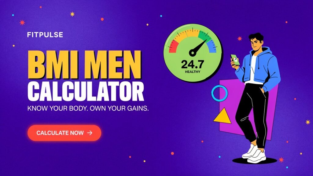 A visually engaging representation of Body Mass Index (BMI), featuring a professional male figure standing confidently in the foreground, dressed in a smart casual outfit. He is pointing towards a large infographic behind him, which illustrates BMI categories with clear, colorful graphics depicting underweight, normal weight, overweight, and obesity sections. In the middle ground, include a scale and diverse healthy food items such as fruits and vegetables to symbolize balanced nutrition. In the background, soft, diffused lighting creates a welcoming atmosphere, emphasizing the educational aspect of BMI. Use a slightly elevated angle to capture both the infographic and the figure clearly, creating a sense of engagement and clarity on the topic of BMI and its importance for men. BMI Men Calculator